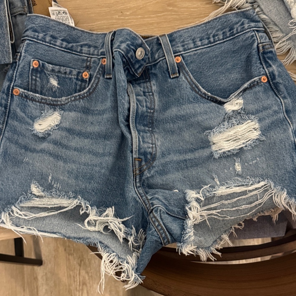 Levi's Blue Distressed Jean Shorts